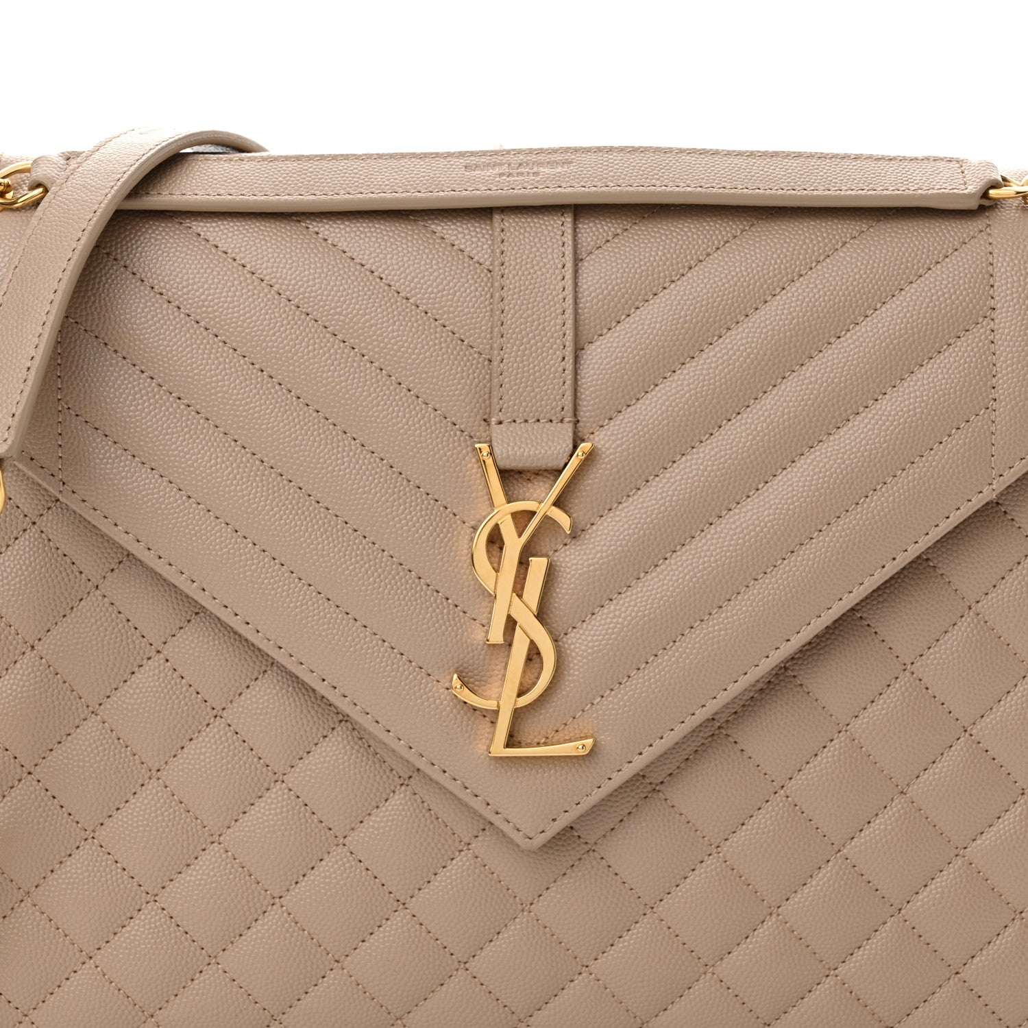 Saint Laurent Grain De Poudre Mixed Matelasse Large Triquilt Monogram Satchel Dark Beige 8 of 10