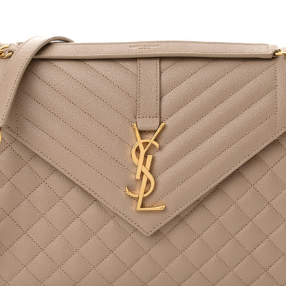 Saint Laurent Grain De Poudre Mixed Matelasse Large Triquilt Monogram Satchel Dark Beige 8 of 10
