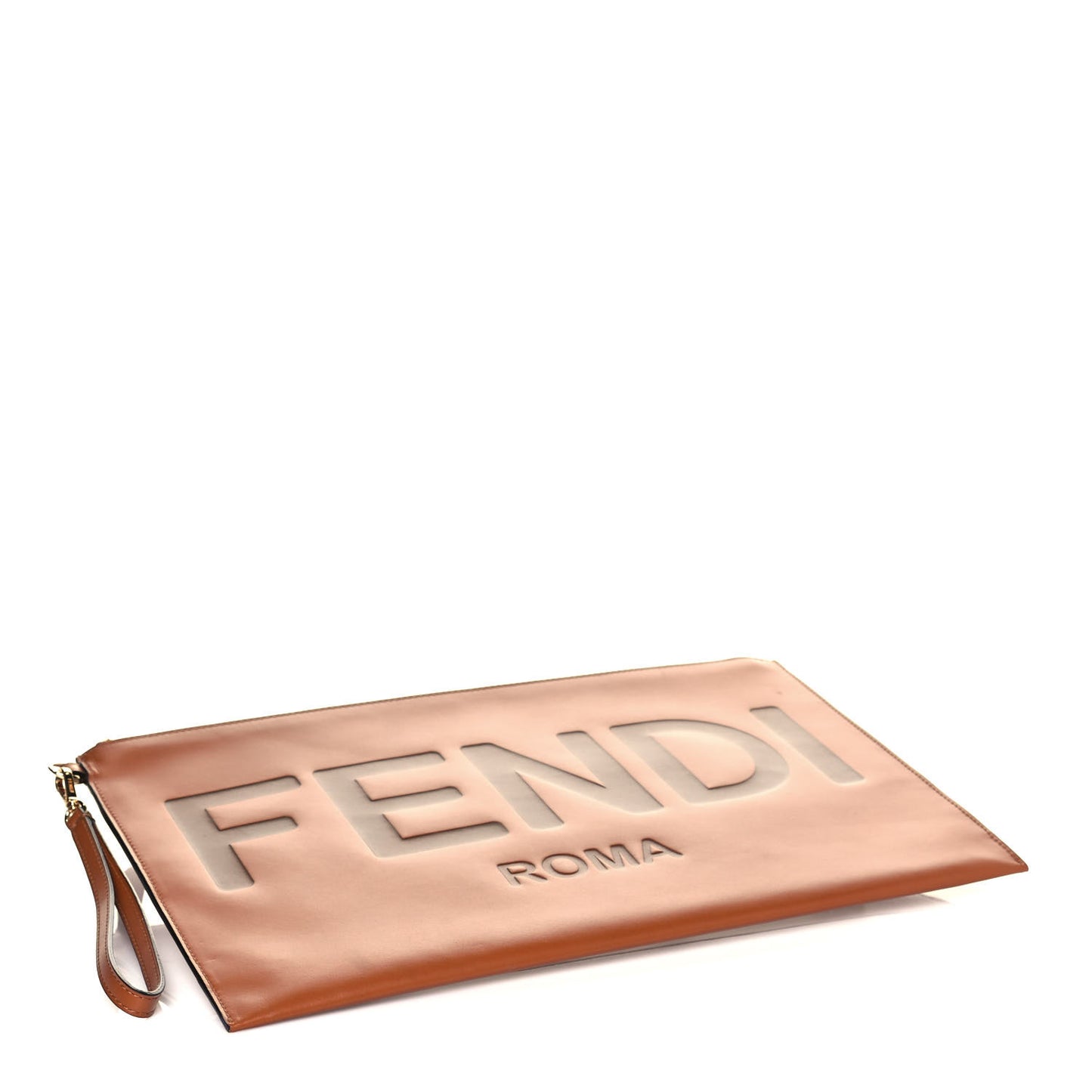 Vitello King Logo Embossed Large Flat Pouch Cuoio