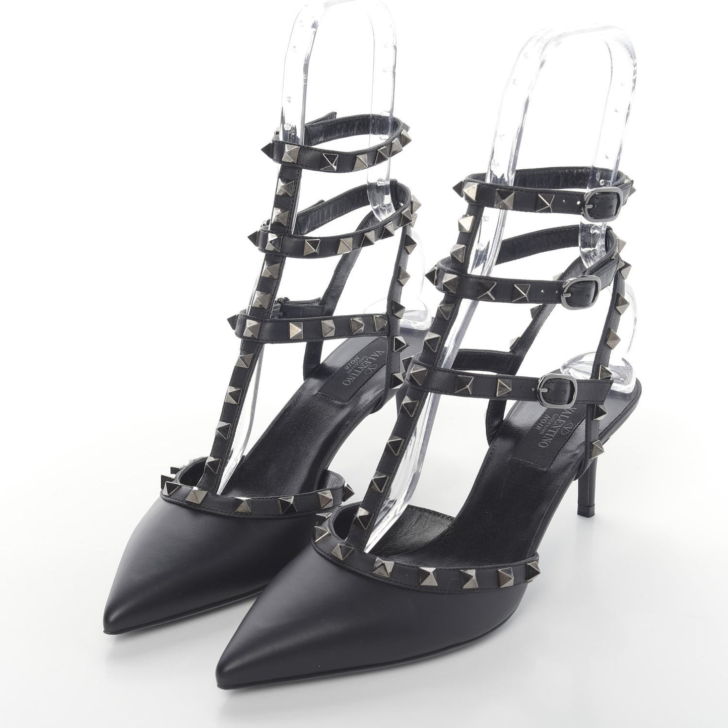Nappa Rockstud Ankle Strap Low Heel Pumps 39 Black