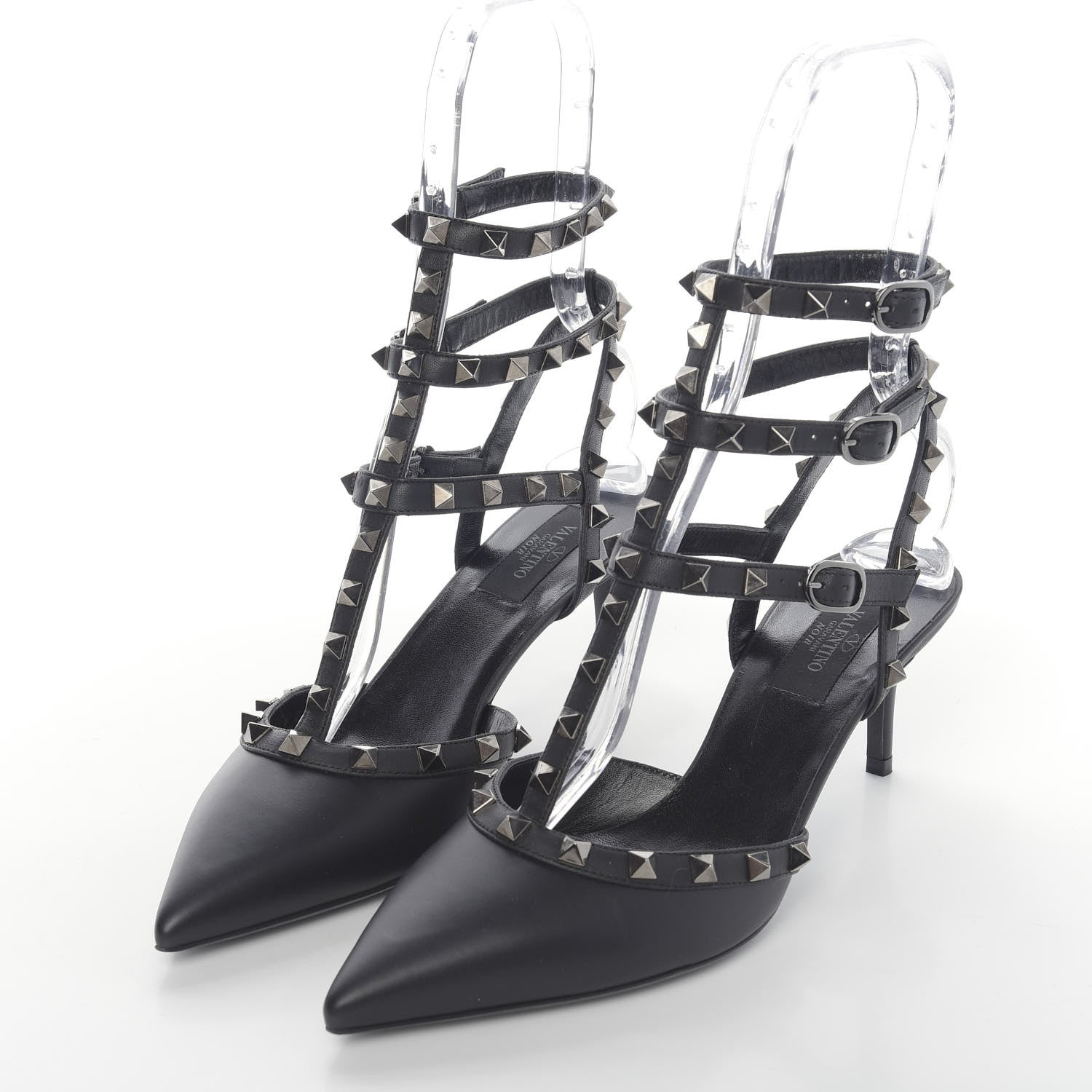 Valentino Garavani Nappa Rockstud Ankle Strap Low Heel Pumps 39 Black 3 of 9