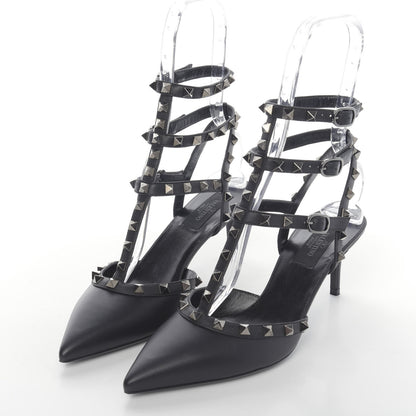 Valentino Garavani Nappa Rockstud Ankle Strap Low Heel Pumps 39 Black 3 of 9