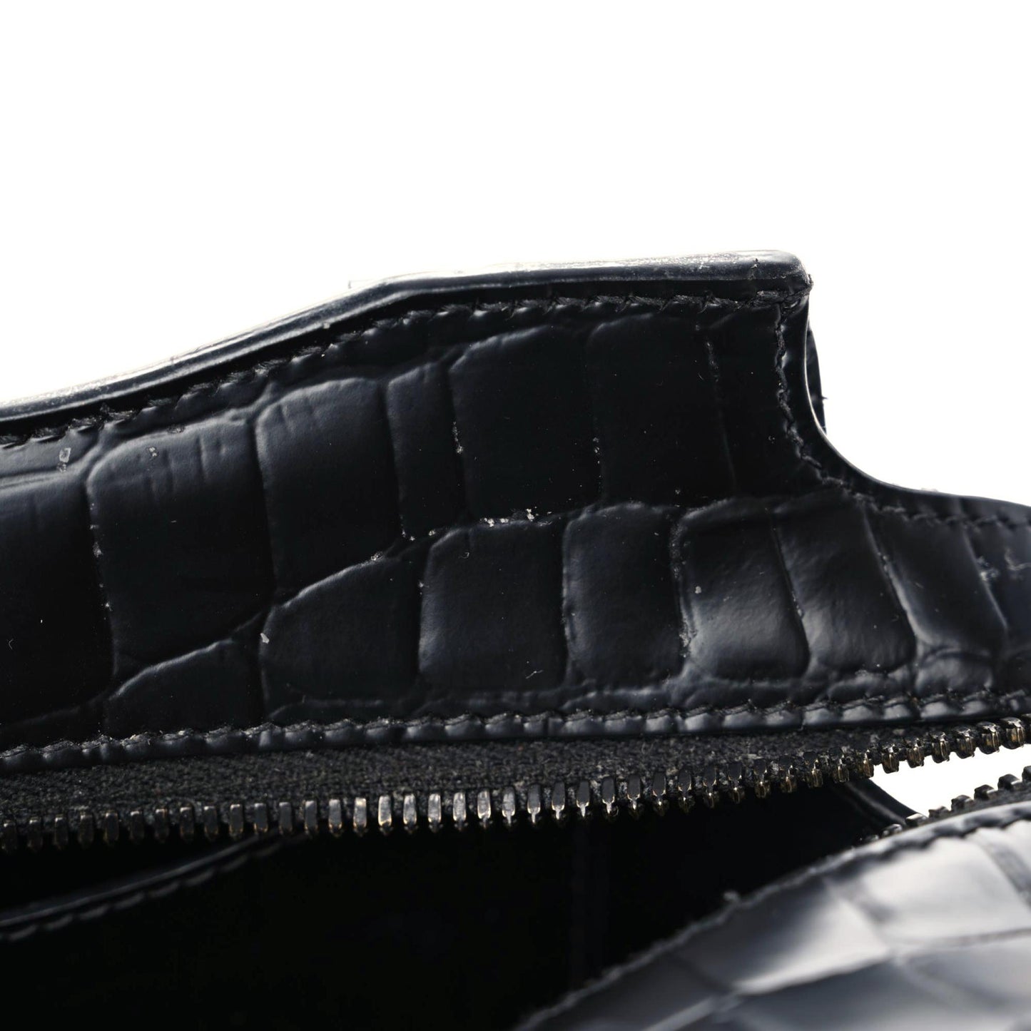 Semi Shiny Calfskin Crocodile Embossed Neo Classic Black Hardware Mini City Black