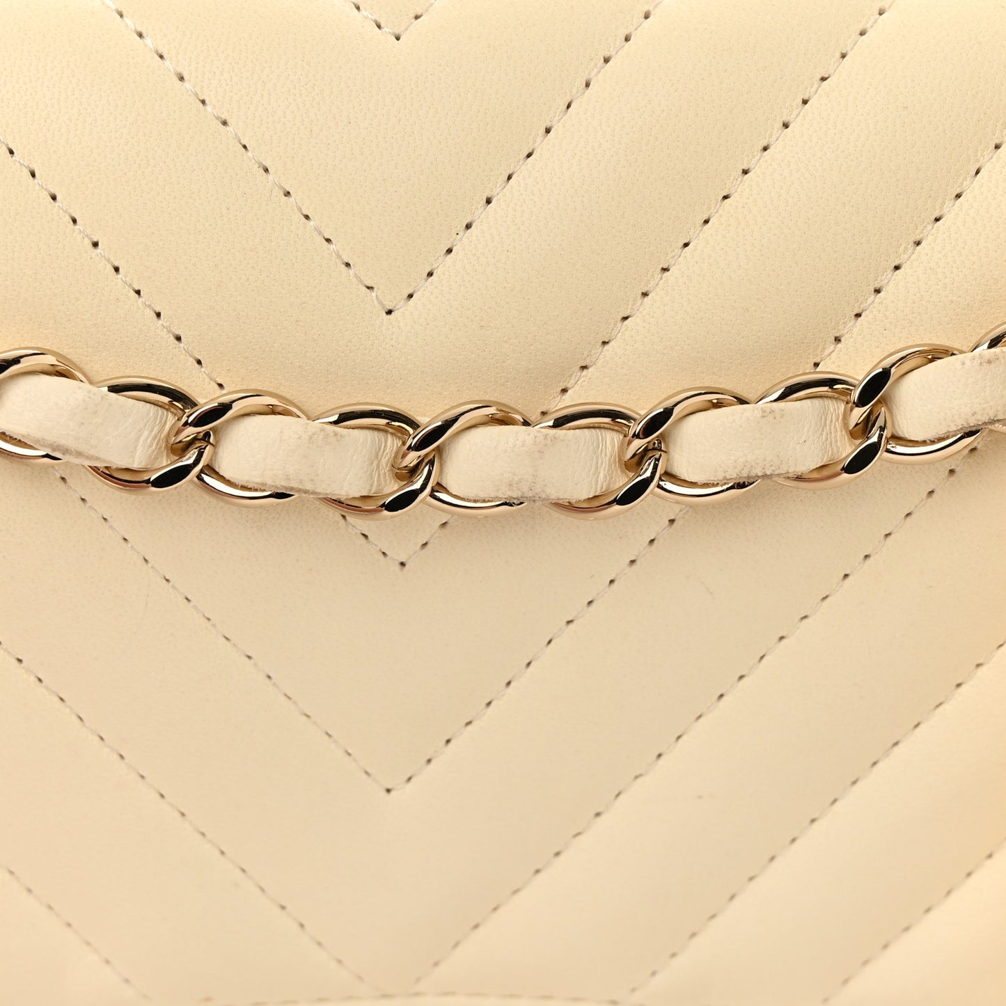 Lambskin Chevron Quilted Medium Double Flap Ivory
