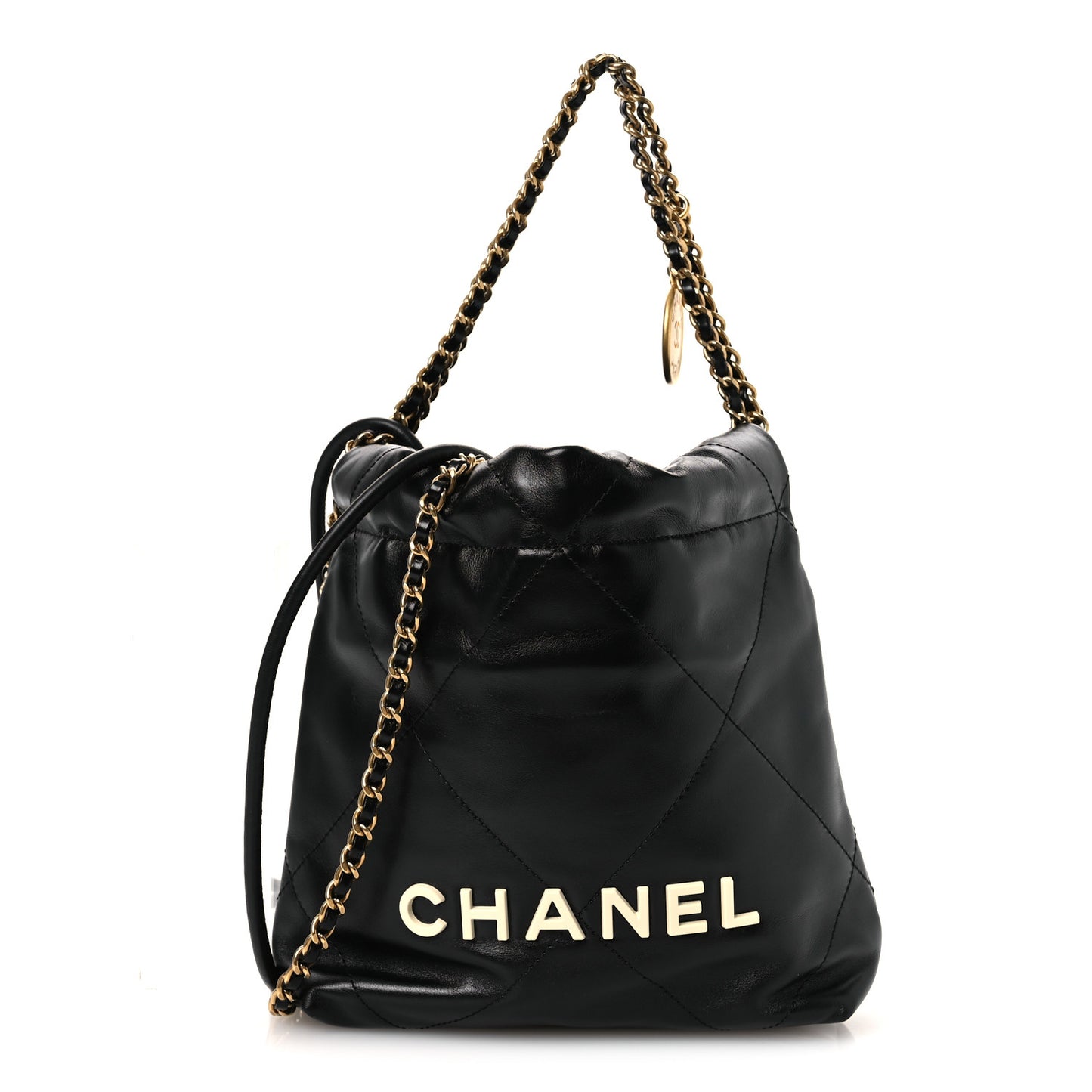 Shiny Calfskin Quilted Mini Chanel 22 Black White