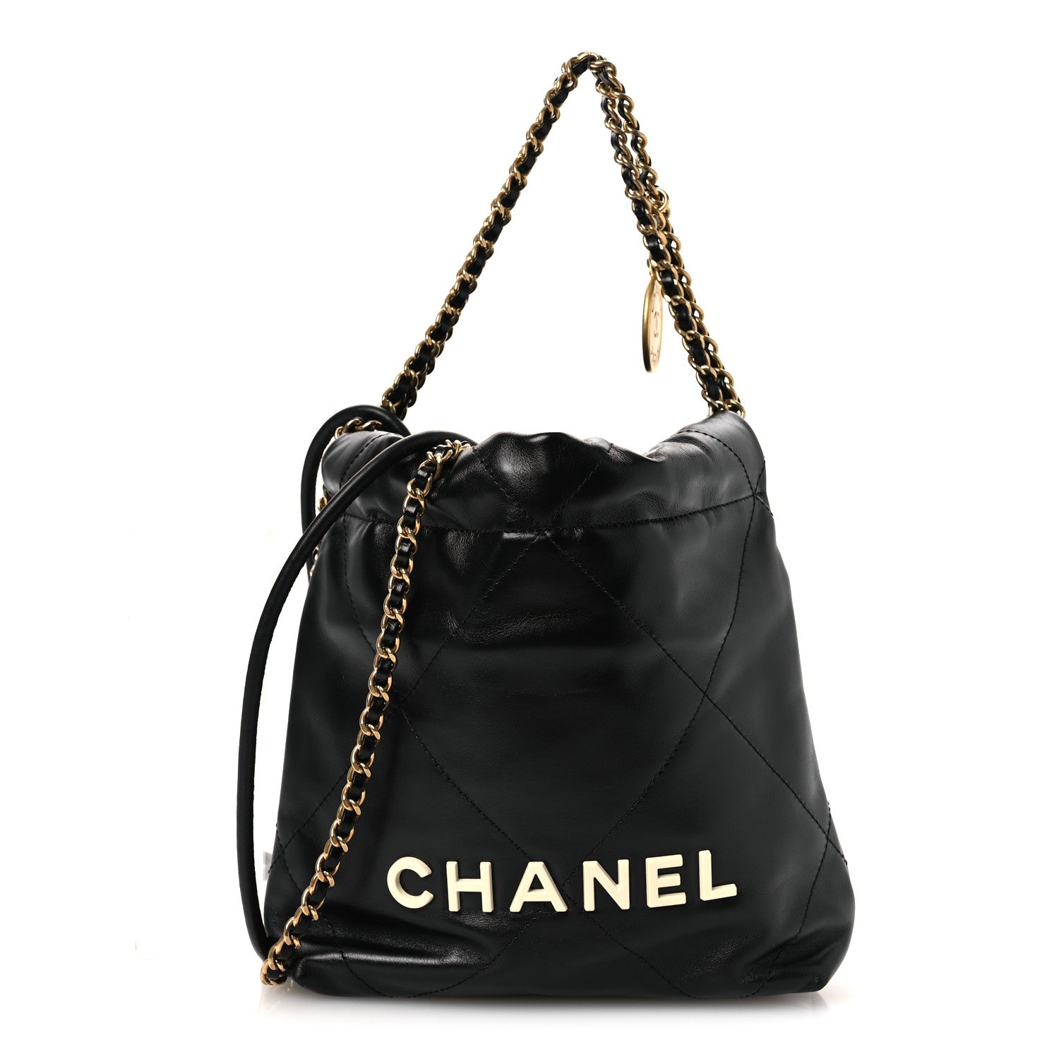 Chanel Shiny Calfskin Quilted Mini Chanel 22 Black White 1 of 9