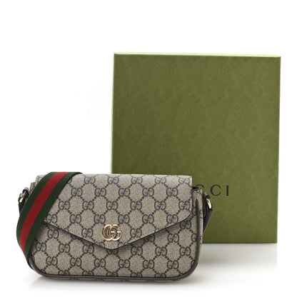 Gucci GG Supreme Monogram Textured Dollar Calfskin Web Mini Ophidia Envelope Shoulder Bag Beige Ebony New Acero 11 of 11
