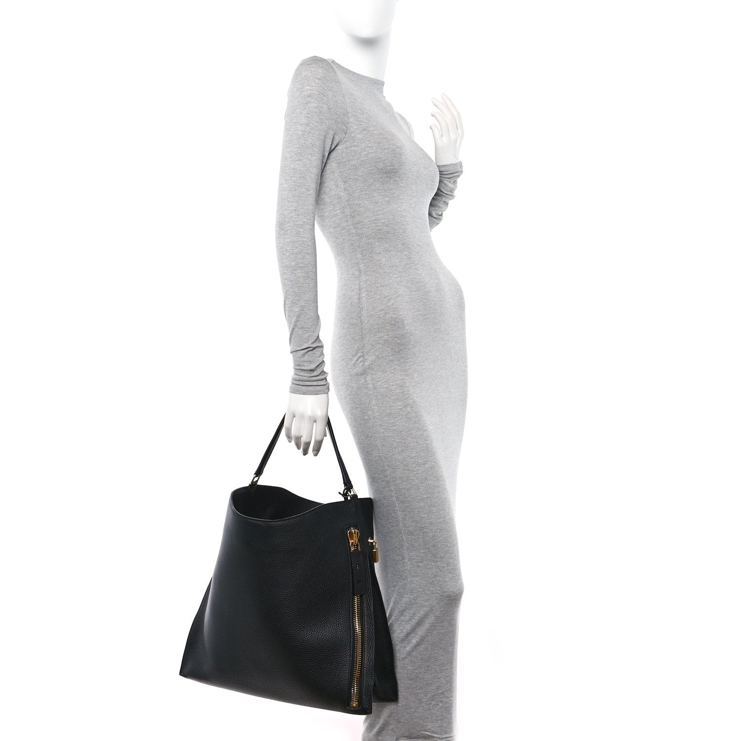 Tom Ford Pebbled Calfskin Large Alix Padlock Zip Hobo Bag Black 2 of 12