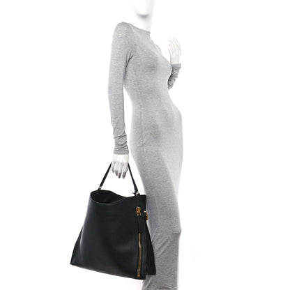 Tom Ford Pebbled Calfskin Large Alix Padlock Zip Hobo Bag Black 2 of 12