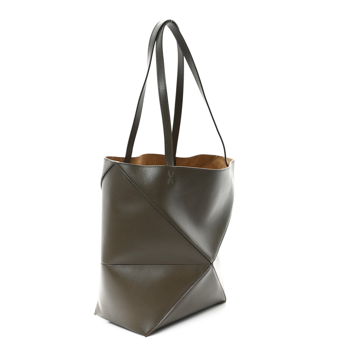 Shiny Calfskin Medium Puzzle Fold Tote Dark Khaki Green