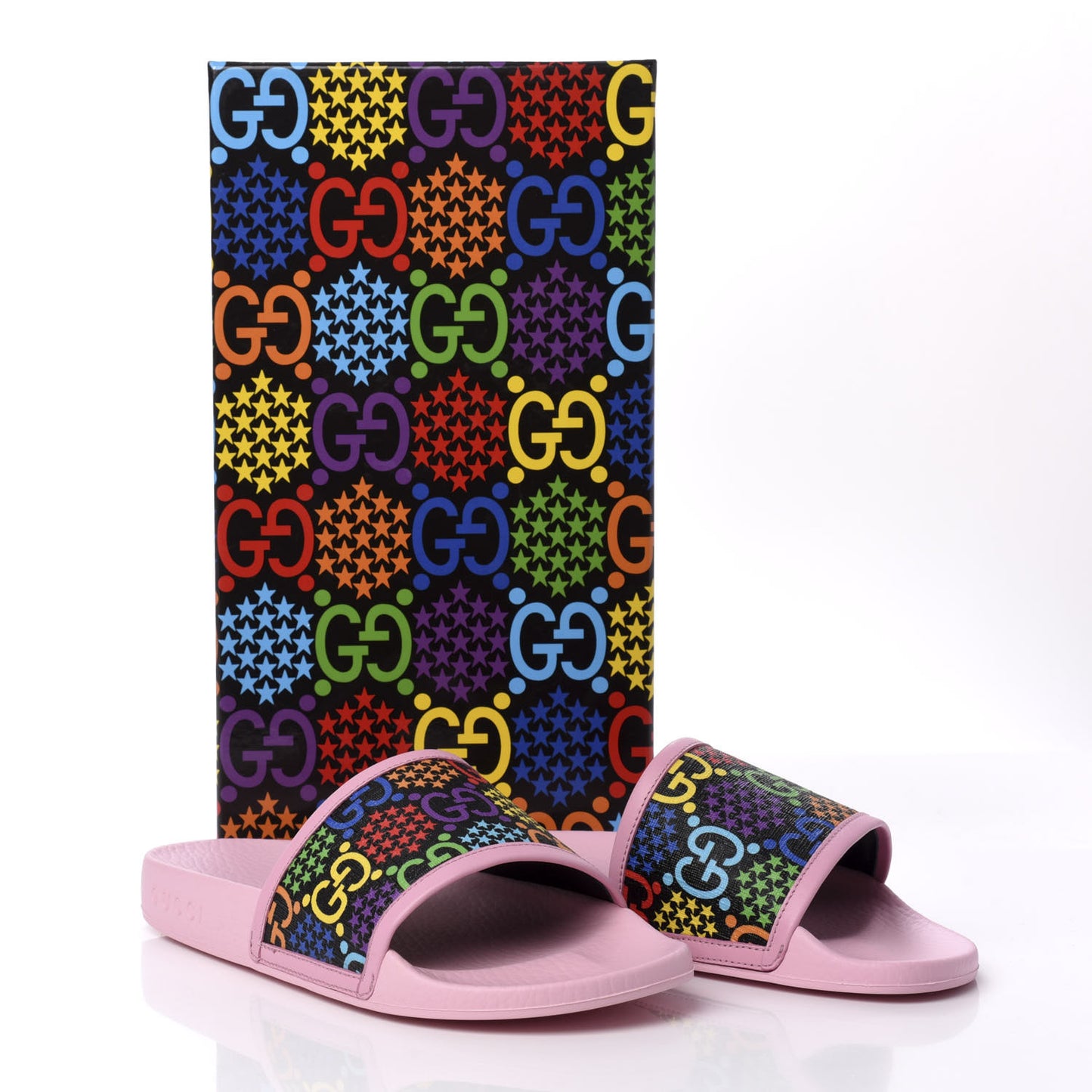 GG Supreme Monogram Psychedelic Slide Sandals 36 Black Multicolor Sugar Pink