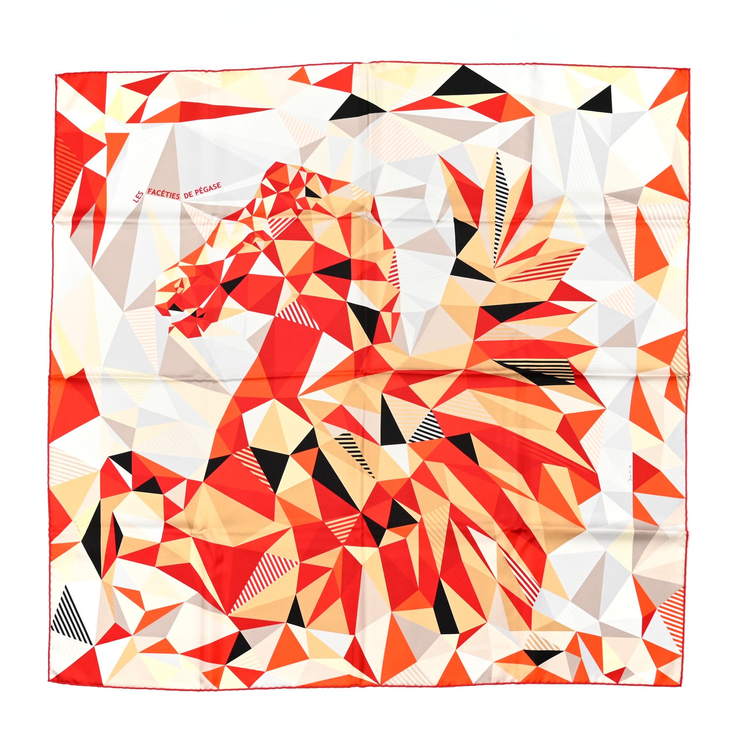 Hermes Silk Les Faceties De Pegase Scarf 90 Black Rouge Gris Perle 1 of 5