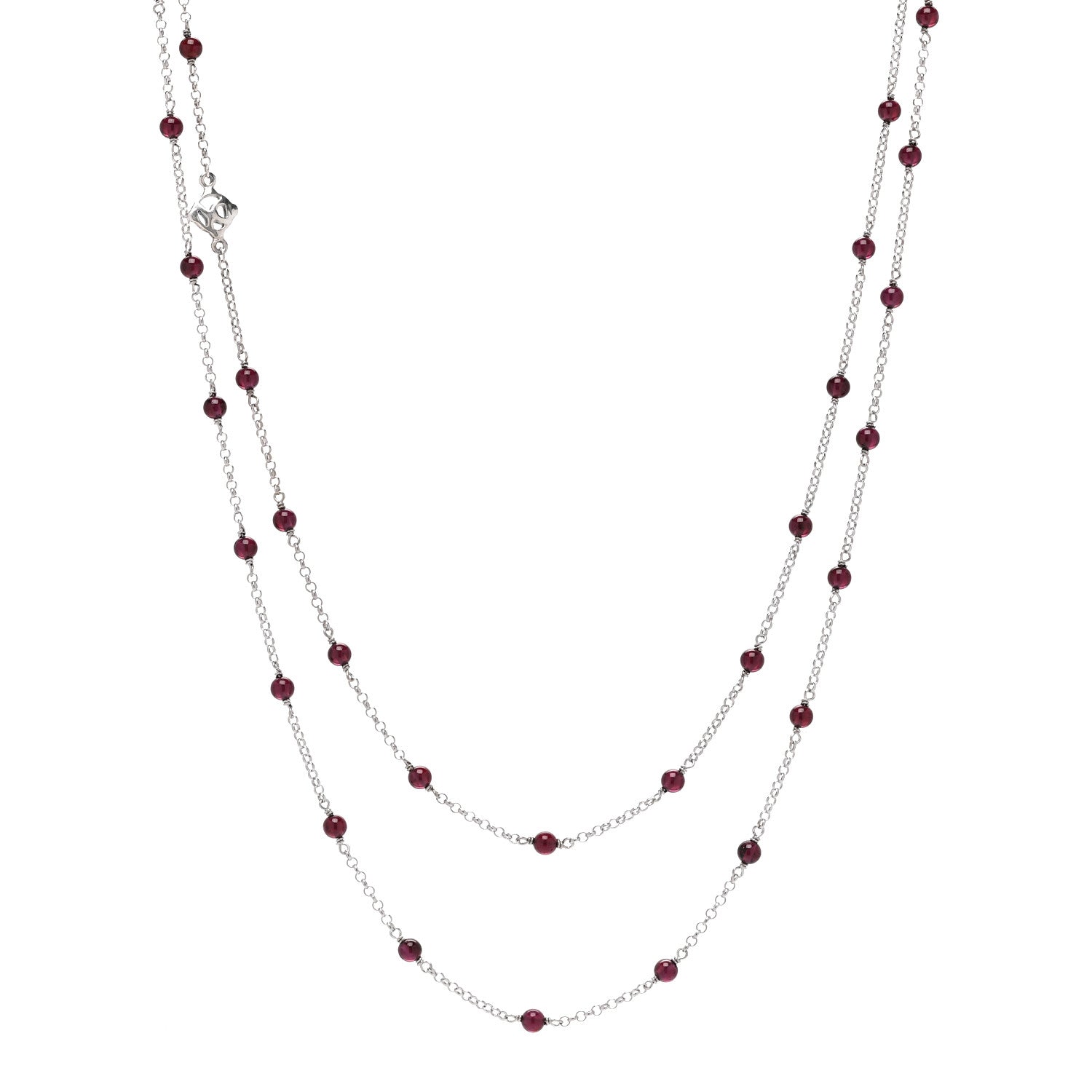 David Yurman Sterling Silver Garnet Bead Chain Necklace 60" 1 of 4