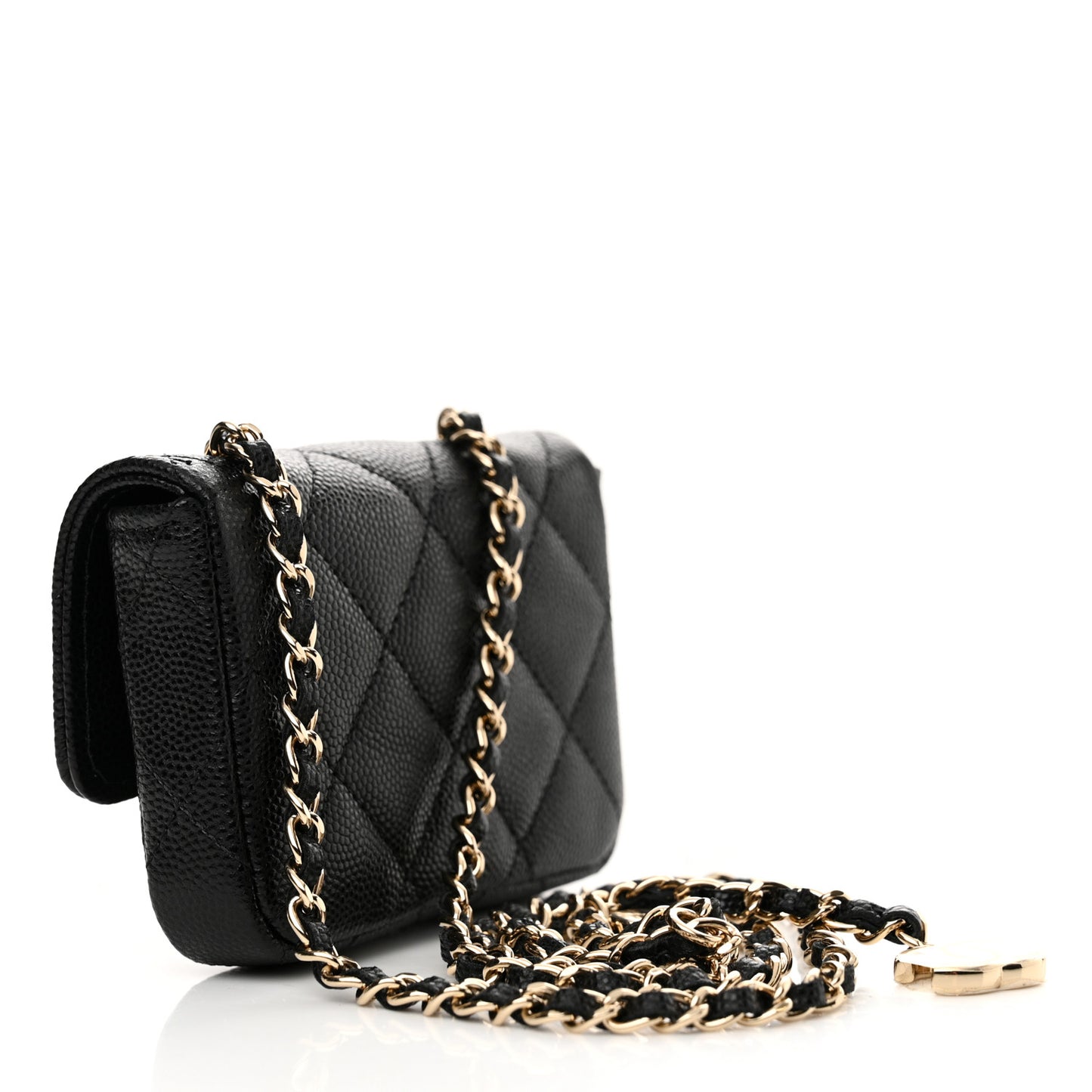Caviar Quilted Mini Chain Belt Bag Black
