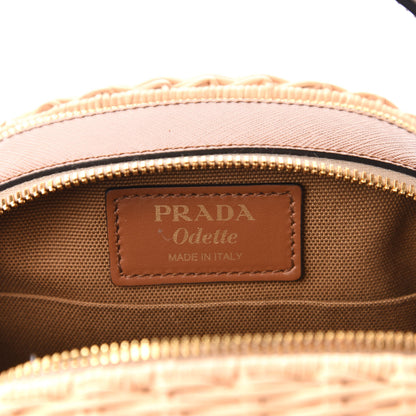 Prada Wicker Saffiano Midolino Odette Top Handle Bag Beige Cognac 8 of 9