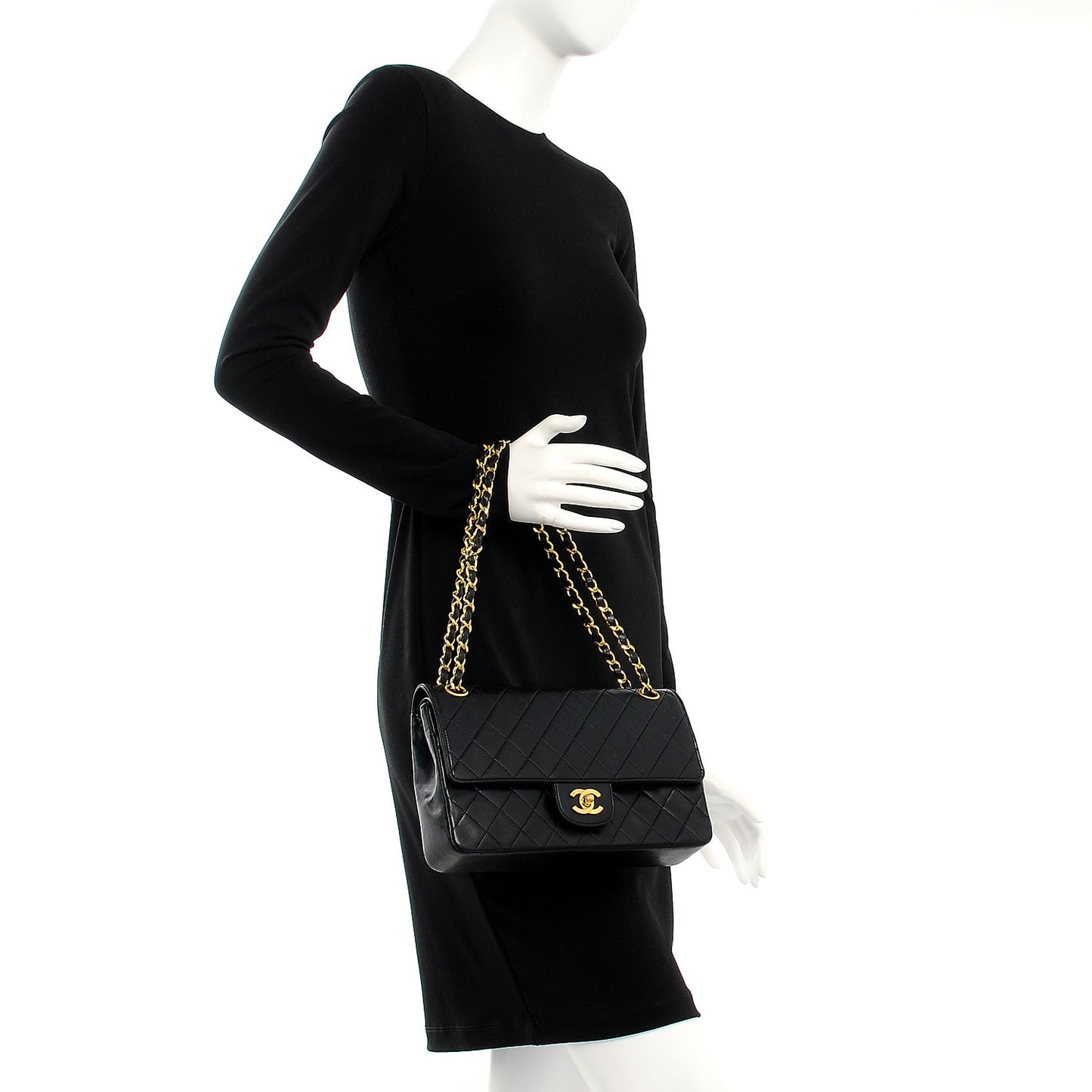 Lambskin Quilted Medium Double Flap Black