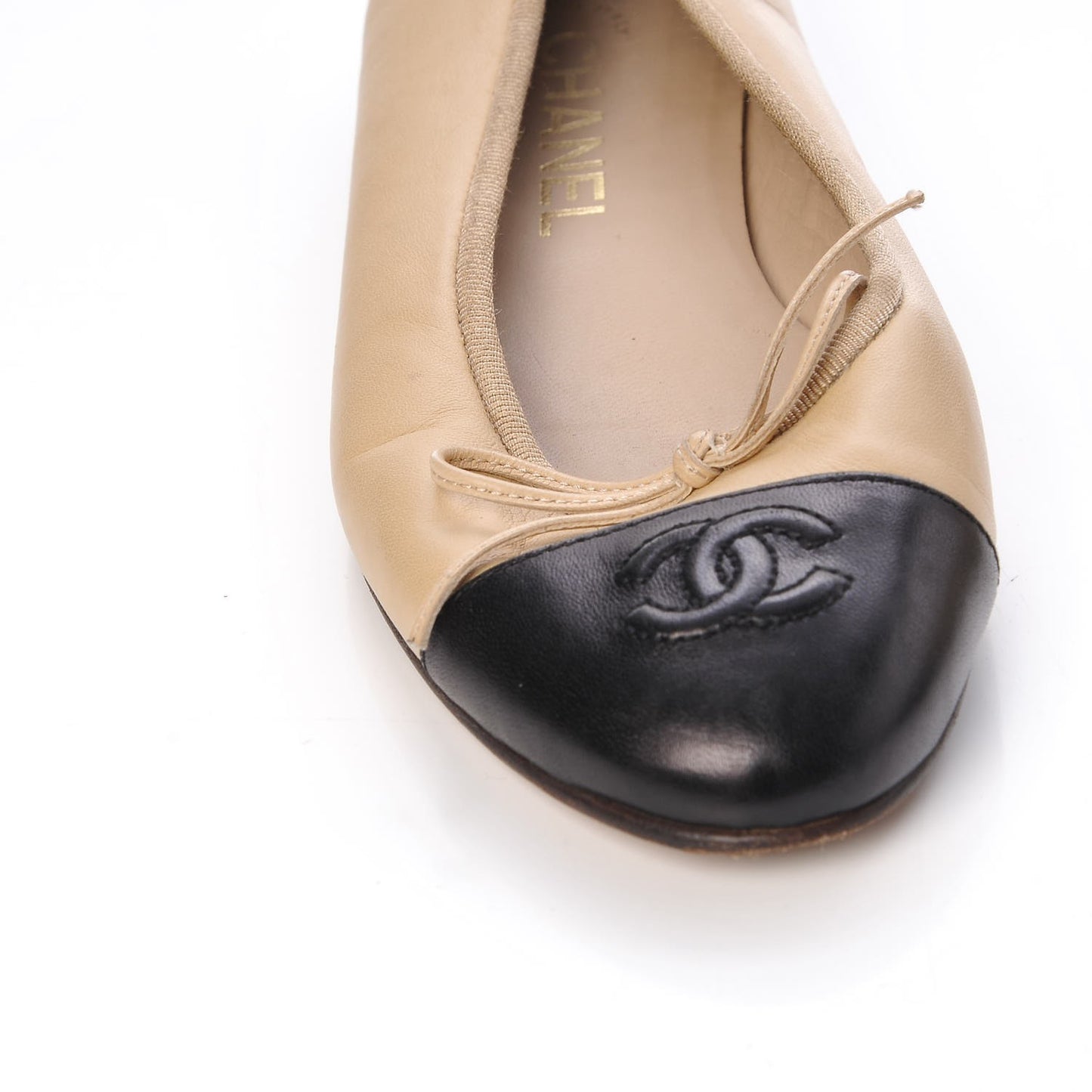 Lambskin Cap Toe Ballerina Flats 36.5 Beige Black
