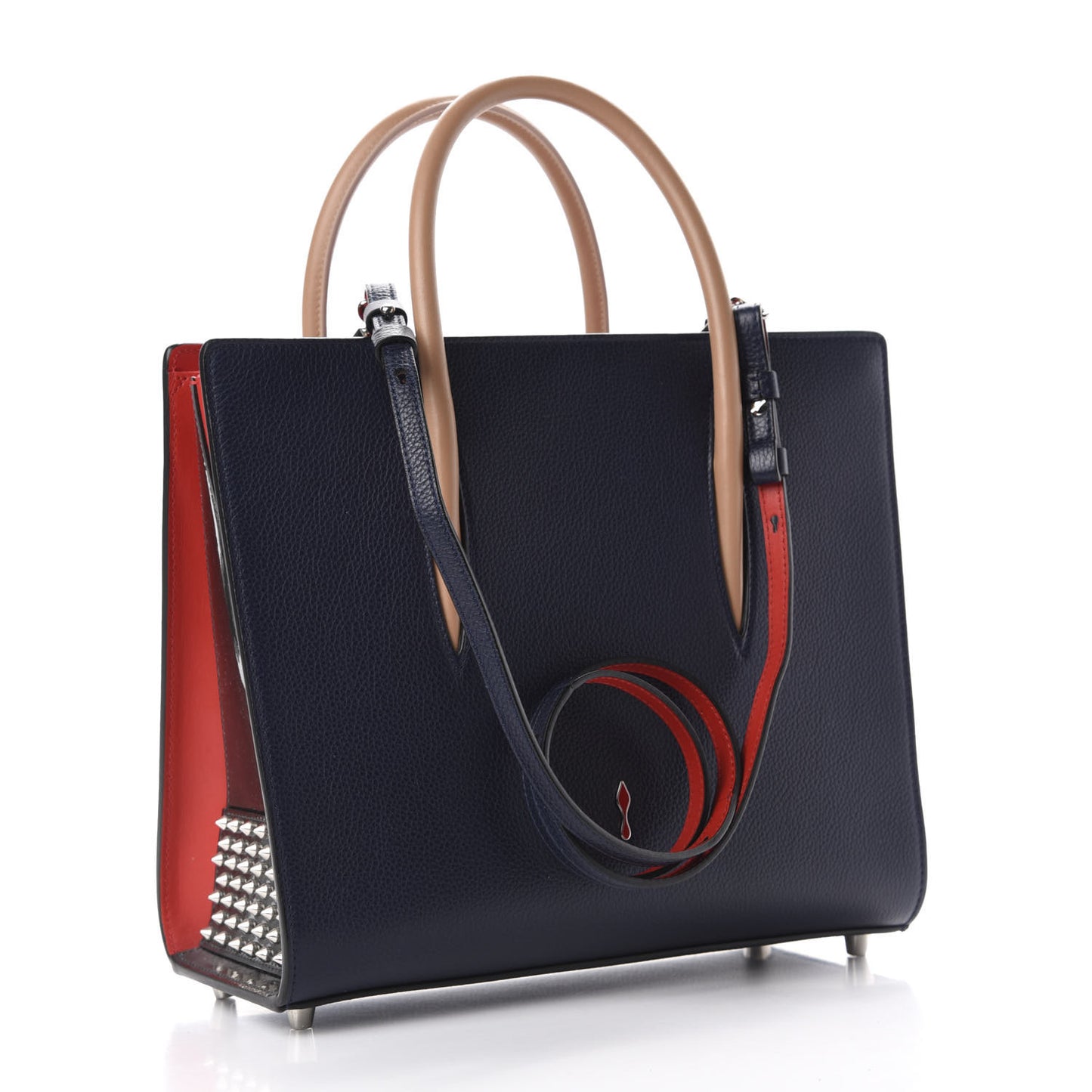 Calfskin Patent Spiked Medium Paloma Blue