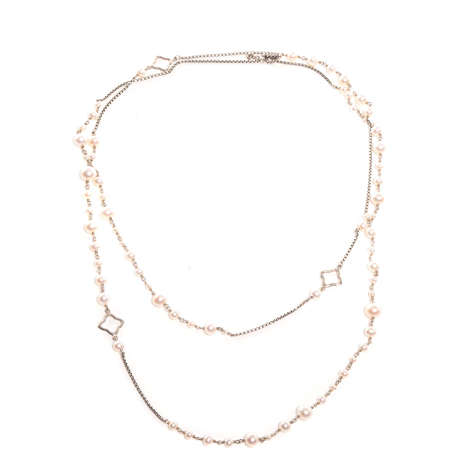 David Yurman Sterling Silver Quatrefoil Pearl Long Chain Necklace 1 of 6