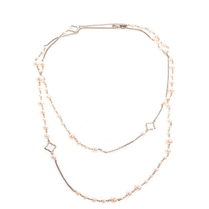 David Yurman Sterling Silver Quatrefoil Pearl Long Chain Necklace 1 of 6