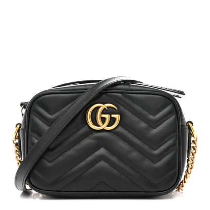 Gucci Calfskin Matelasse Mini GG Marmont Chain Shoulder Bag Black 1 of 14