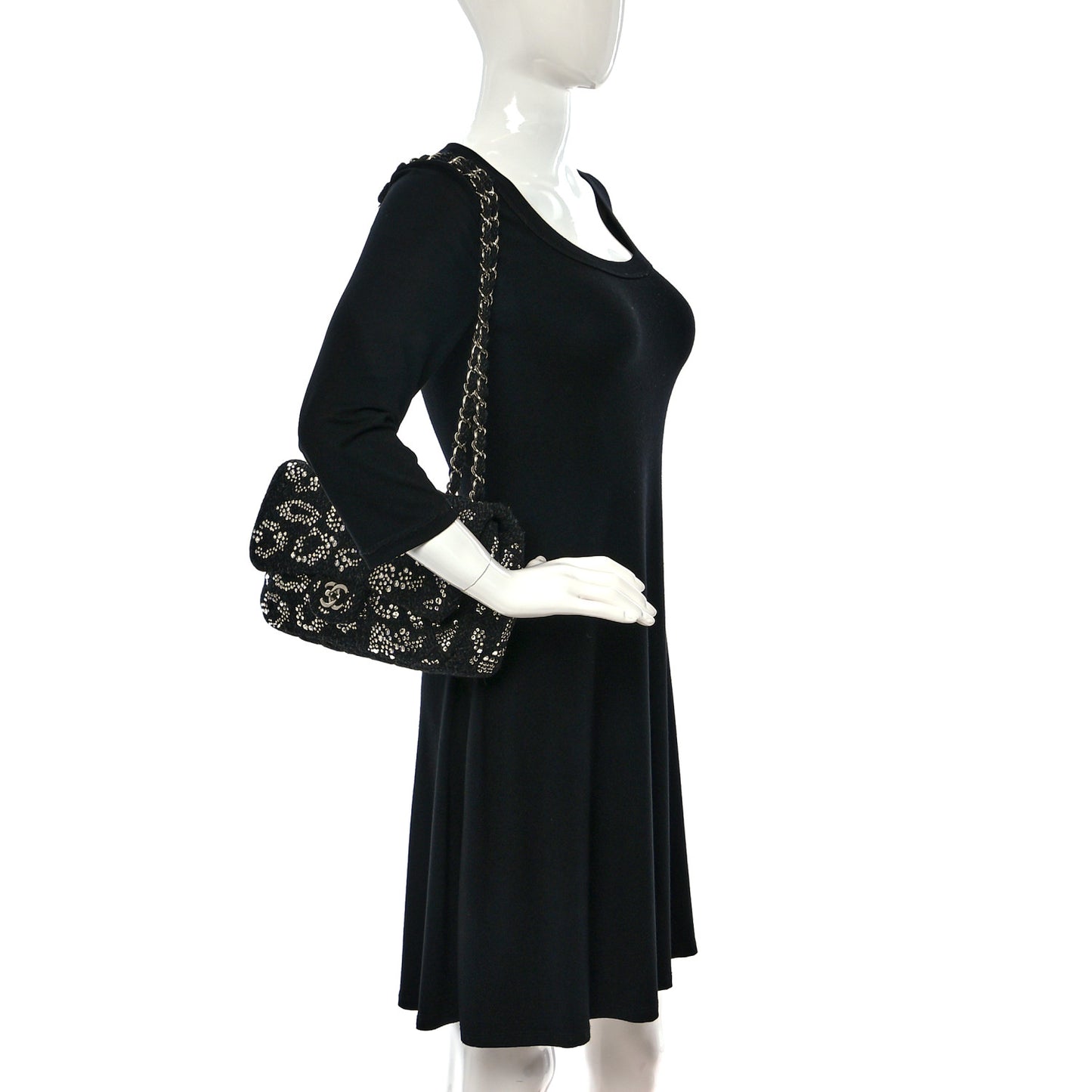 Tweed Swarovski Crystal Leopard Jumbo Flap Black