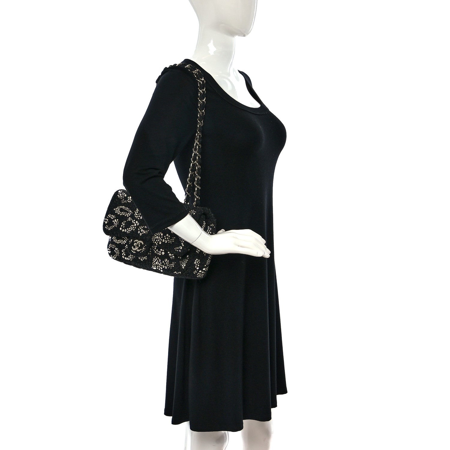 Chanel Tweed Swarovski Crystal Leopard Jumbo Flap Black 2 of 8