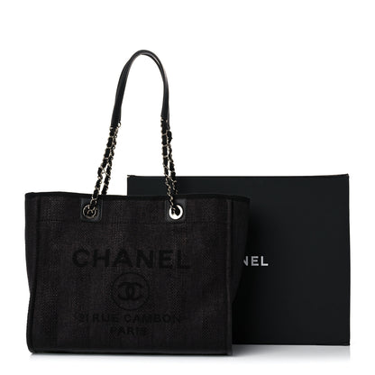 Chanel Mixed Fibers Striped Small Deauville Tote Black 10 of 10