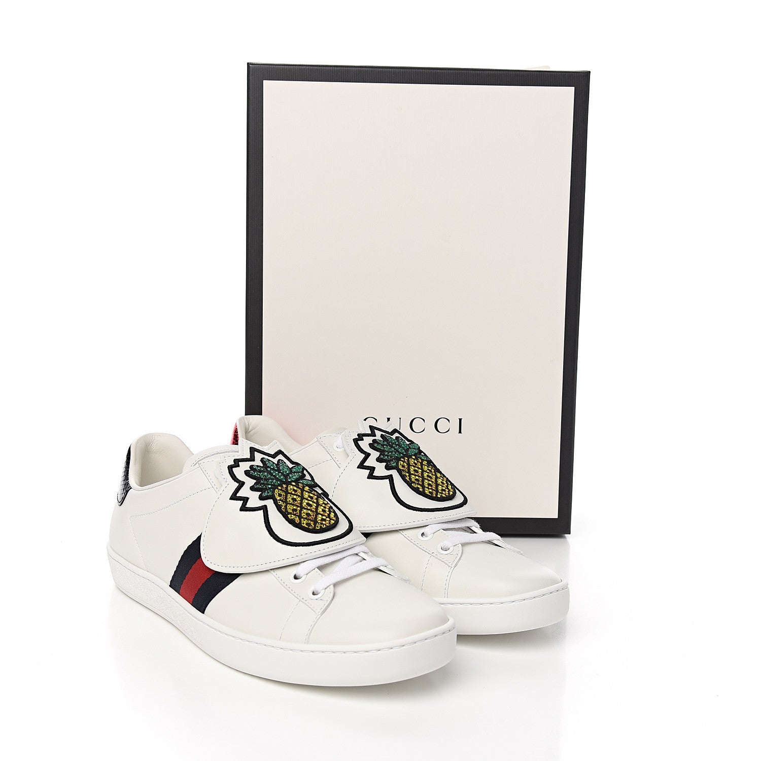 Gucci Calfskin Ayers Crystal Web Pineapple Embroidered Womens New Ace Sneakers 38.5 White 9 of 9