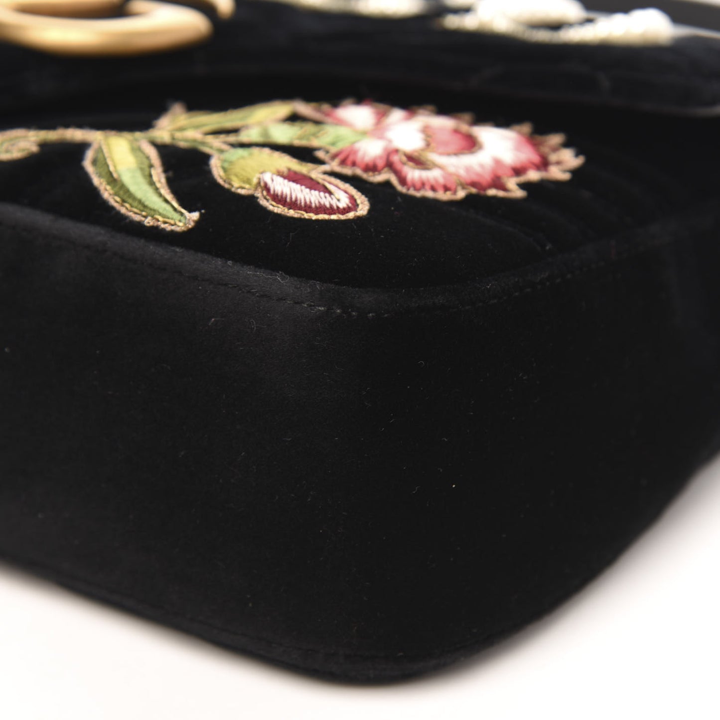 Velvet Matelasse Loved Embroidered Medium GG Marmont Shoulder Bag Black