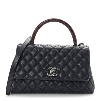 Chanel Caviar Lizard Embossed Quilted Small Coco Handle Flap Navy Blue 1 of 10