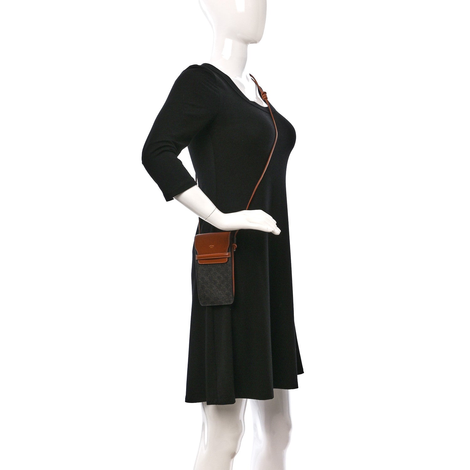 Celine Triomphe Canvas Lambskin Phone Pouch With Flap Tan 2 of 9