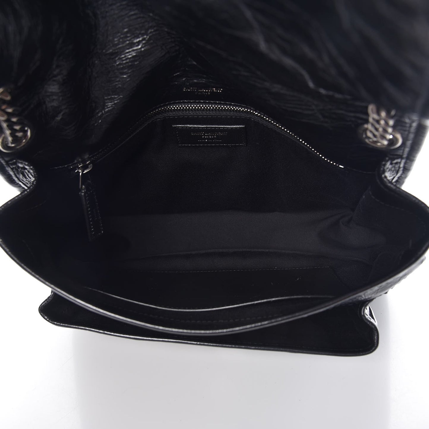 Crinkled Calfskin Matelasse Monogram Medium Niki Chain Satchel Black