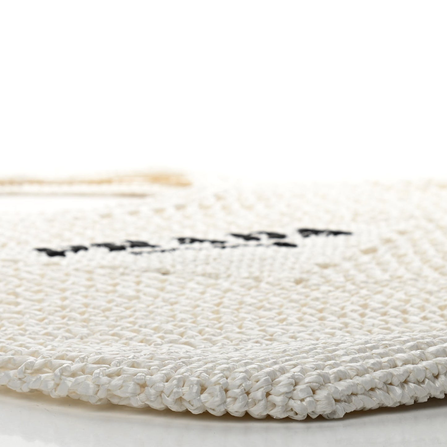 Yarn Raffia Effect Crochet Logo Embroidered Shopping Tote Bag White