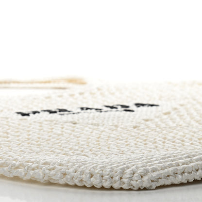 Prada Yarn Raffia Effect Crochet Logo Embroidered Shopping Tote Bag White 9 of 10