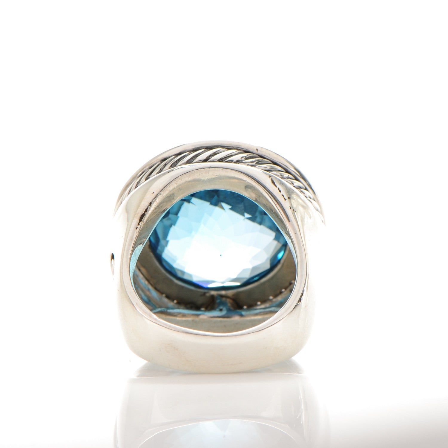 David Yurman Sterling Silver Pave Diamond Blue Topaz 20mm Ring 57 8 5 of 6