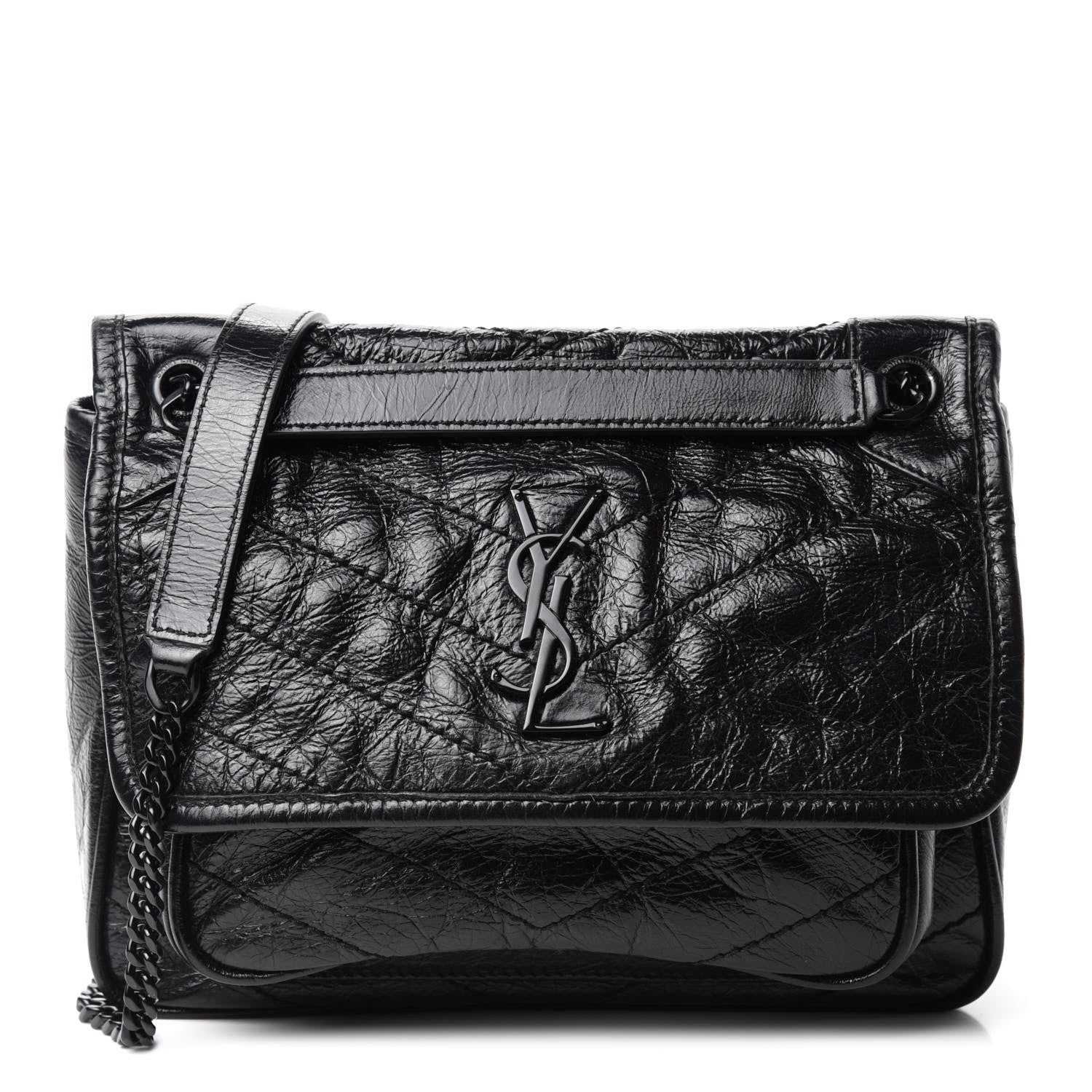 Saint Laurent Crinkled Calfskin Matelasse Monogram Baby Niki Chain Satchel Black 1 of 11
