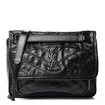 Saint Laurent Crinkled Calfskin Matelasse Monogram Baby Niki Chain Satchel Black 1 of 11