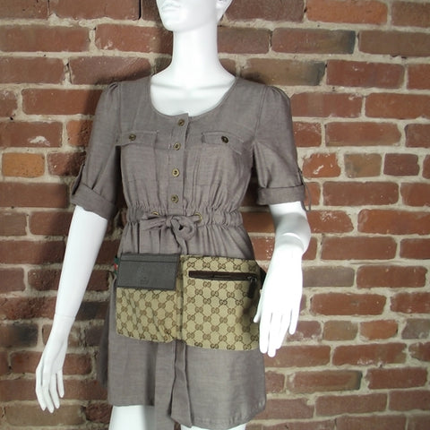 GG Monogram Web Double Pocket Belt Bag Ebony