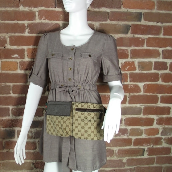 GG Monogram Web Double Pocket Belt Bag Ebony