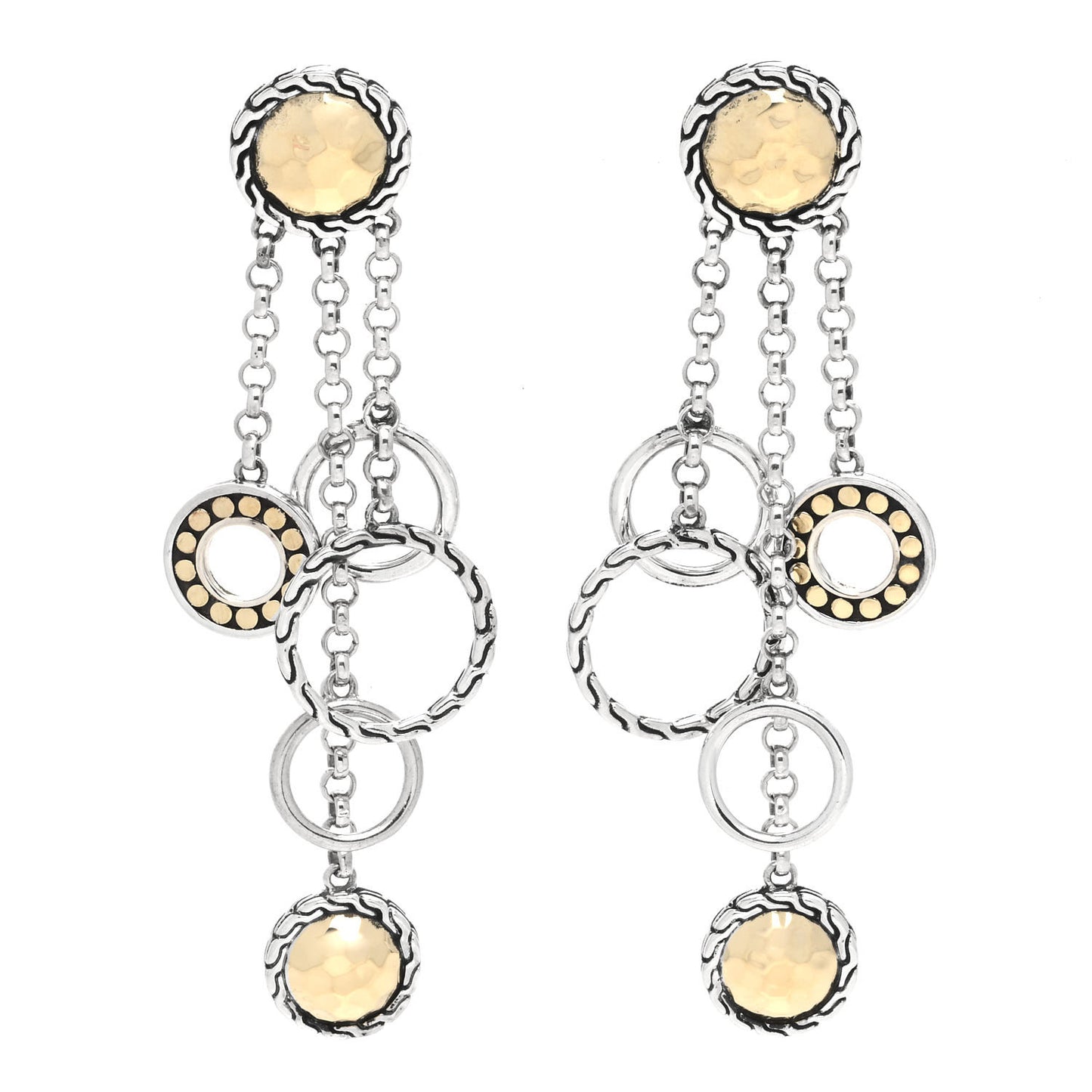 Sterling Silver 18K Yellow Gold Palu Bulan Hammered Chandelier Earrings