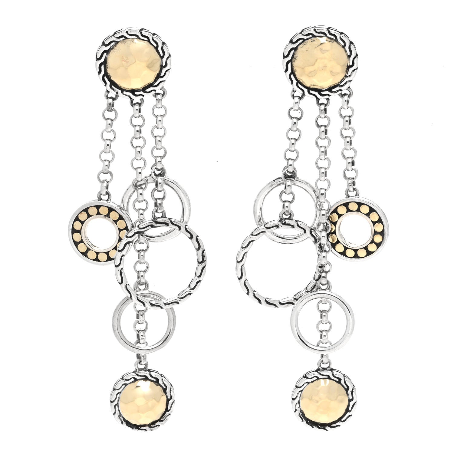 John Hardy Sterling Silver 18K Yellow Gold Palu Bulan Hammered Chandelier Earrings 1 of 6