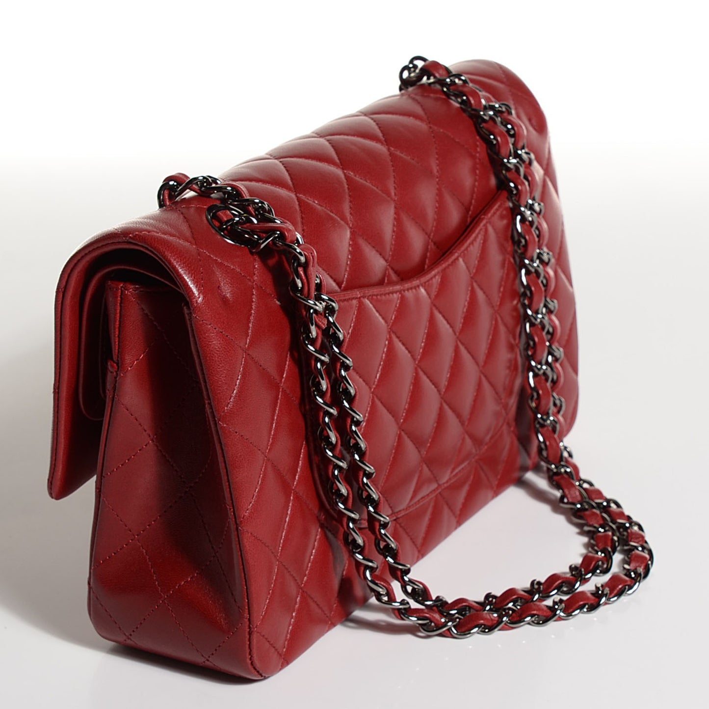 Lambskin Quilted Medium Double Flap Red