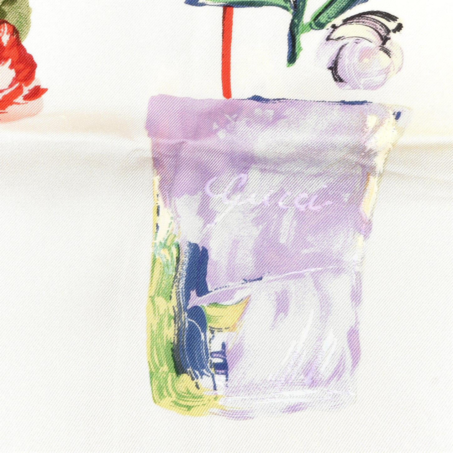 Silk Flower Pot Printed Scarf White