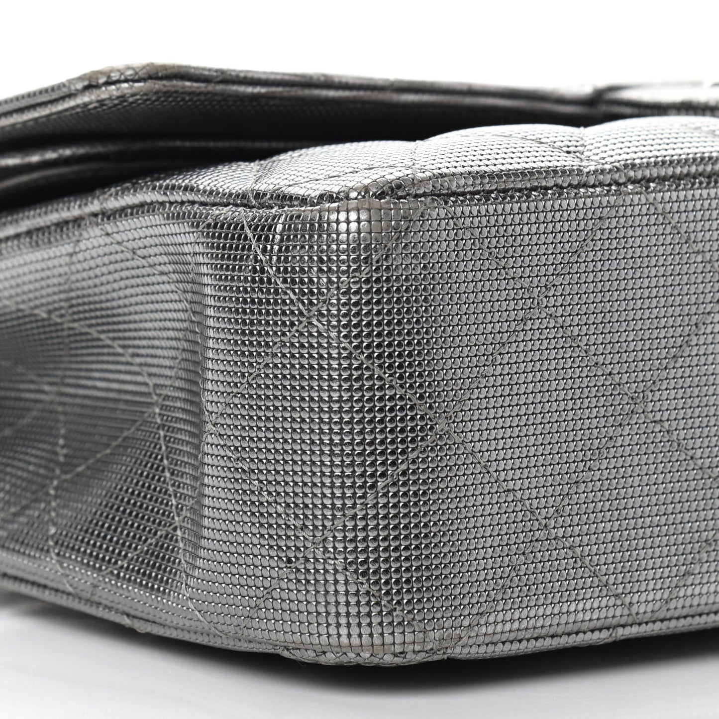 Calfskin Metallic Pixel Effect Medium Double Flap Silver
