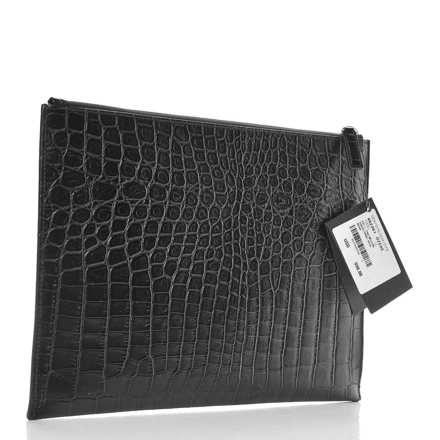 Saint Laurent Calfskin Crocodile Embossed Document Holder Black 3 of 8