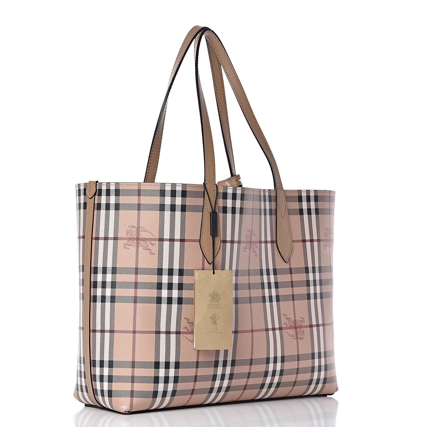 Grainy Calfskin Haymarket Check Medium Reversible Tote Camel