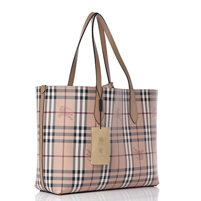 Burberry Grainy Calfskin Haymarket Check Medium Reversible Tote Camel 6 of 20