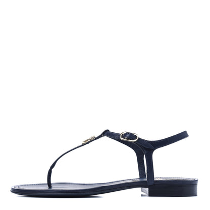 Chanel Lambskin Crystal CC Thong Sandals 37 Navy 1 of 10