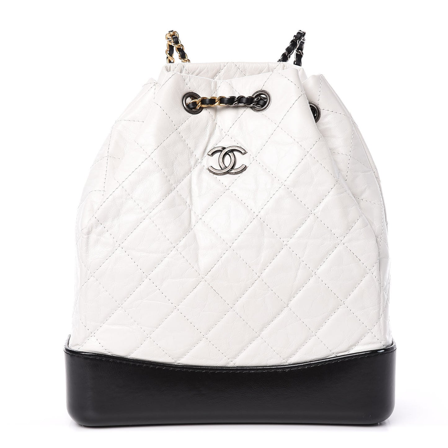 Aged Calfskin Quilted Gabrielle Backpack Black White